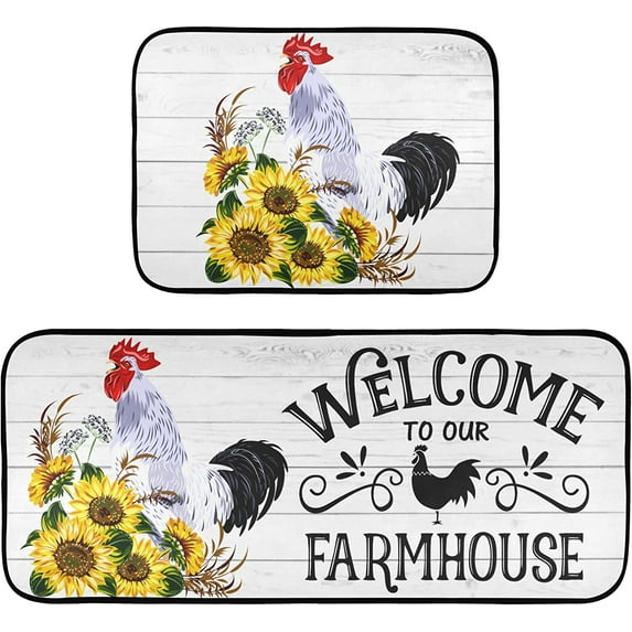 Retro Honey Bees Wildflowers Kitchen Mat Set of 2 Anti-Fatigue Kitchen Rug Set Non Slip Foam Cushioned Kitchen Runner Rugs and Mats Comfort Standing Mat for Farmhouse Doormat Laundry