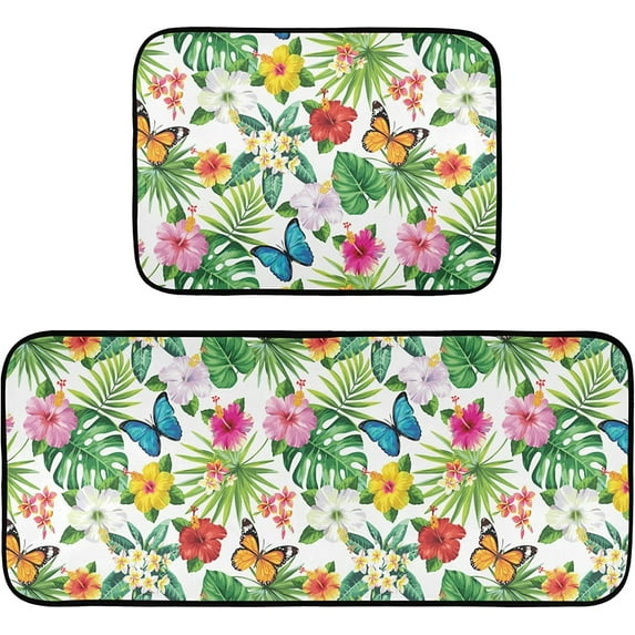 Retro Honey Bees Wildflowers Kitchen Mat Set of 2 Anti-Fatigue Kitchen Rug Set Non Slip Foam Cushioned Kitchen Runner Rugs and Mats Comfort Standing Mat for Farmhouse Doormat Laundry