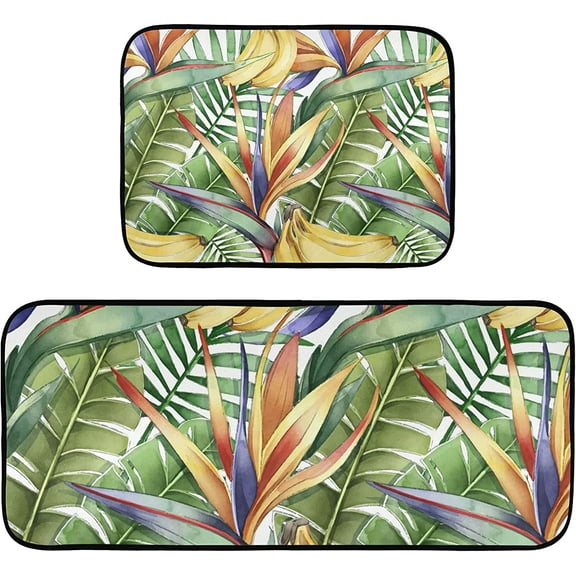 Retro Honey Bees Wildflowers Kitchen Mat Set of 2 Anti-Fatigue Kitchen Rug Set Non Slip Foam Cushioned Kitchen Runner Rugs and Mats Comfort Standing Mat for Farmhouse Doormat Laundry