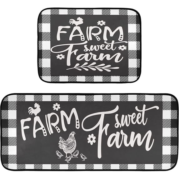 Retro Honey Bees Wildflowers Kitchen Mat Set of 2 Anti-Fatigue Kitchen Rug Set Non Slip Foam Cushioned Kitchen Runner Rugs and Mats Comfort Standing Mat for Farmhouse Doormat Laundry