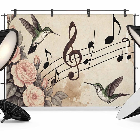 Retro Honey Birds Backdrop for Photography, Pink Roses Music Musical Not Animals Photo Backdrop Portrait Background Party Banner Photo Backgrounds for Studio Booth Props, 7x5ft