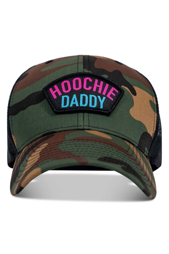 Retro Hoochie Daddy Patch Snapback Hat – BDU Camo Front with Black Mesh Back