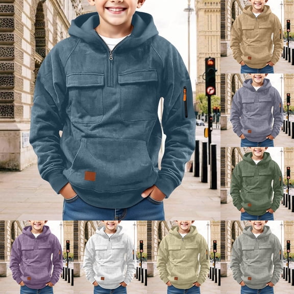 Retro Hoodies for Boys Zipper Long Sleeve Cargo Hooded Sweatshirt With Pockets Kids Athletic Fall Winter Jacket Girls Hoodies Size 10-12 Pullover