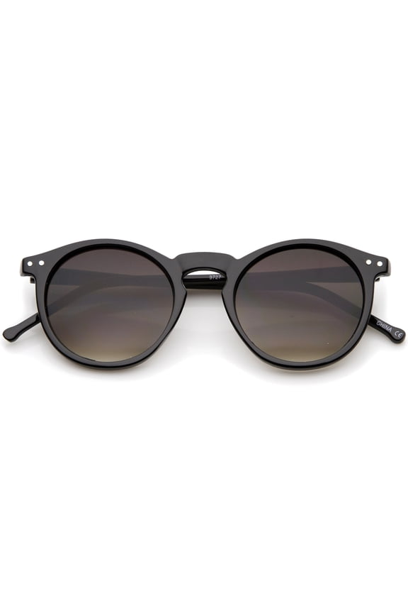Retro Horn Rimmed Keyhole Nose Bridge P3 Round Sunglasses 48mm (Shiny Black / Lavender)