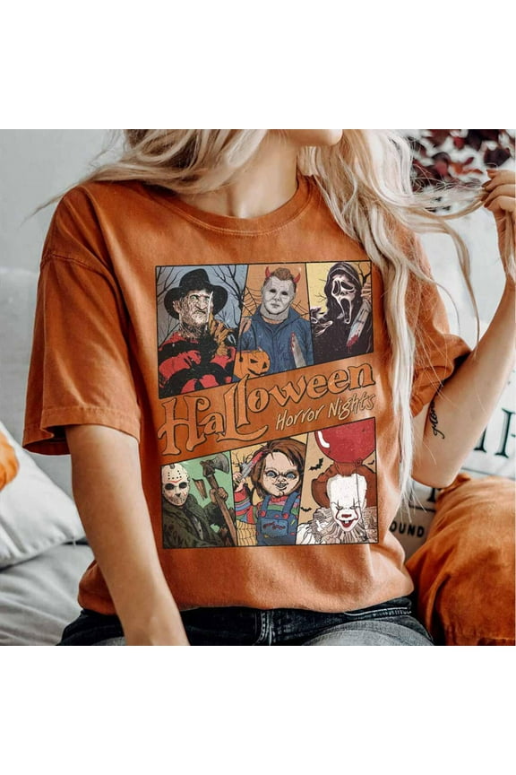 Retro Horror Characters Halloween Comfort Colors T-Shirt, Horror Movie, Horror Nights 2025, Friends Group Matching, Trick or Treat Shirt