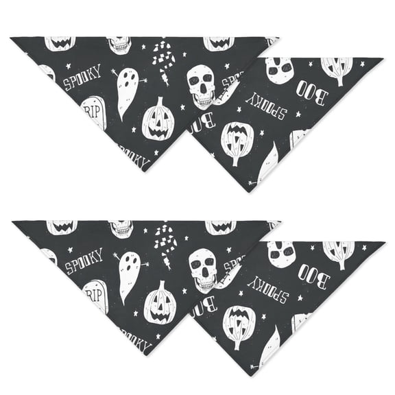 Retro Horror Gothic Dog Bandana Set of 2, Pumpkin Skull Artwork Adjustable Pet Scarf for Halloween