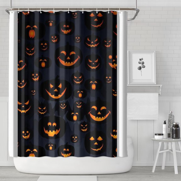 Retro Horror Themed Artwork Cute Ghost Pumpkin Illustration Shower Curtain,72x84 inch Shower Curtain