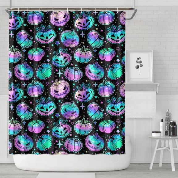 Retro Horror Themed Artwork Cute Ghost Pumpkin Illustration Waterproof Curtain,72x84 inch Shower Curtain