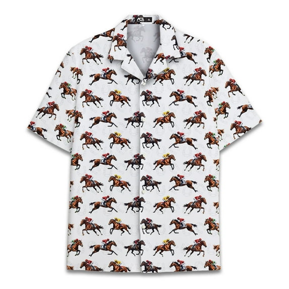 Retro Horse Racing Hawaiian Shirts For Men Casual Vintage Horse Mens Hawaiian Shirts Short Sleeve Button Down Shirt 1