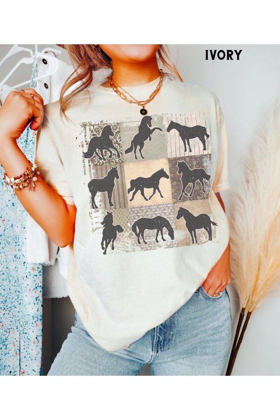 Retro Horse Shirt Boho Horses Tee, Barn Girl Cottagecore Western Equestrian Clothing, Horse Lover Her Full Size S-5XL