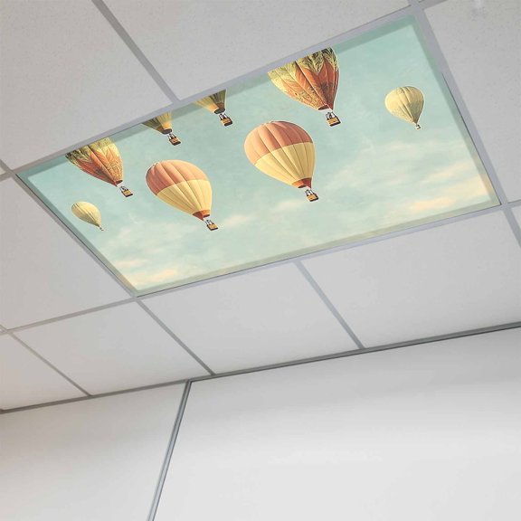 Retro Hot Air Balloon Magnetic Fluorescent Light Covers for Ceiling Lights 2 x 4 Feet, Modern Flying Balloon Office Classroom Kitchen Drop Ceiling Light Covers Lighting Filters Shade Panel 1 Pack