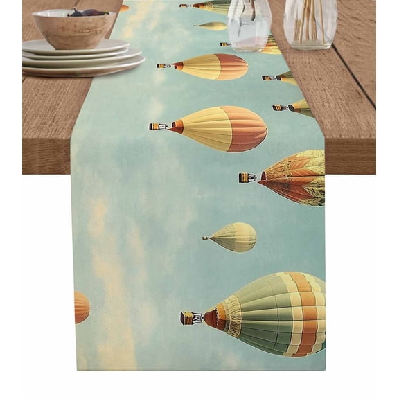 Retro Hot Air Balloon Table Runner 36 Inches, Modern Flying Balloon Bed Runner Dresser Scarves Tabletop for Indoor Outdoor Parties/Ceremony/Banquet, 13"x 36"