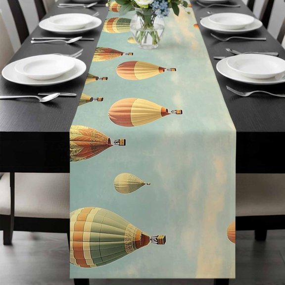 Retro Hot Air Balloon Table Runner 48 Inches Long, Modern Flying Balloon Kitchen Coffee Dining Table Decoration for Home Party Birthday Wedding Home Decor 13x48 Inches