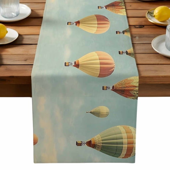 Retro Hot Air Balloon Table Runner, Sky Clouds Kitchen Table Runners Dress Scarves for Table Decorations Party/Restaurant/Indoor Outdoor Use, 13x36in
