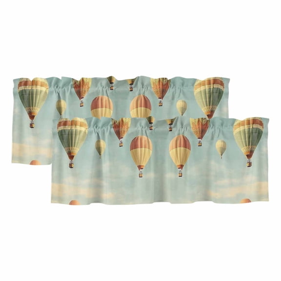 Retro Hot Air Balloon Valances for Windows, Decorative Rod Pocket Window Valance Curtains, Modern Flying Balloon Short Curtain Drapes for Kitchen/Bathroom/Living Room, 2 Panels, 42" W x 12" L