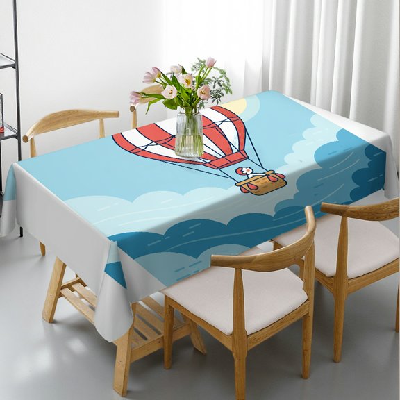 Retro Hot Air Balloon Voyage Tablecloths for dining table, Festive Table Setting - Polyester Tablecloths rectangle tables large size, Cafe, dinner, brunch, buffet, picnic