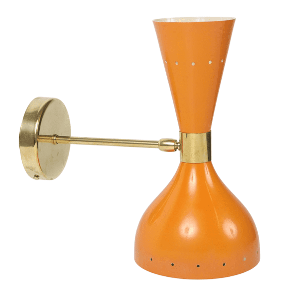 Retro Hourglass Wall Sconce Light - Orange and Brass Mid-Century Italian Style Dual-Source Diabolo Sconce Lamp for Bedside, Entryway & Hallway