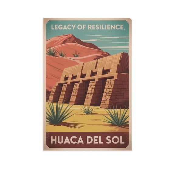 Retro Huaca Del Sol Poster Motivational Inspirational Vintage Travel Wall Art for Meditation Area Classroom Home Office Print Poster