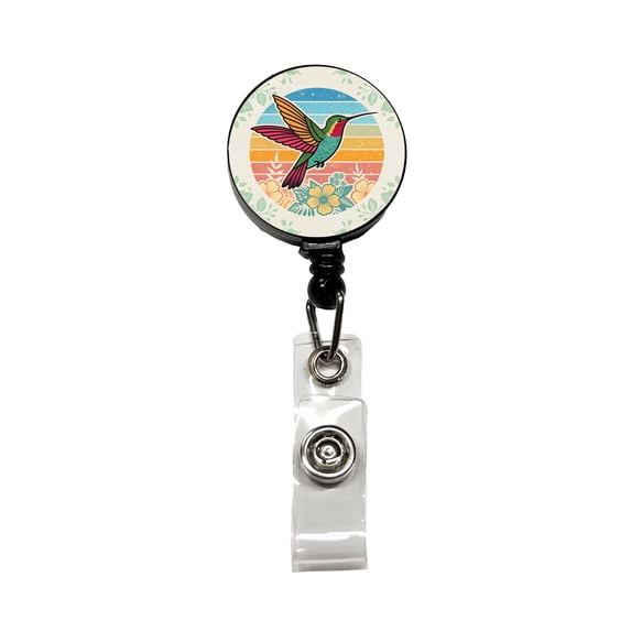 Retro Hummingbird Colorful Retractable Reel ID Badge Key Card Name Tag Holder with Clip