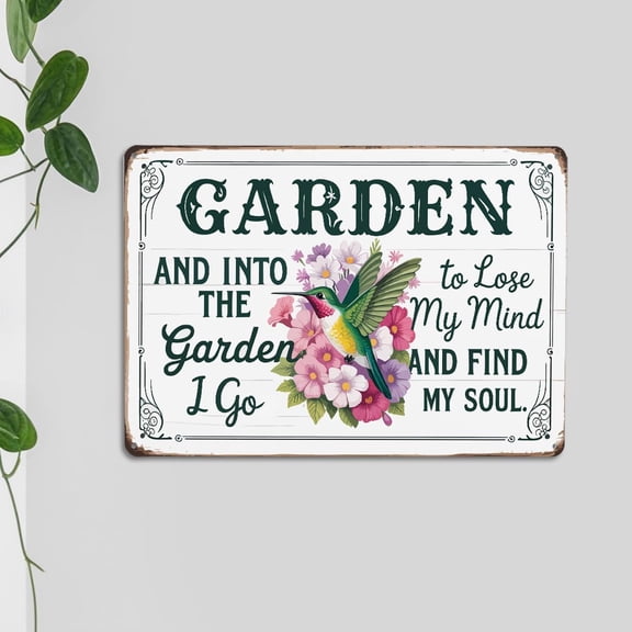 Retro Hummingbird Garden Metal Wall Decor 8x12 Inch Rustic Floral Quote Tin Sign for Home Patio Porch Farmhouse