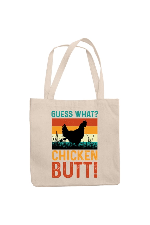 Retro Humorous Guess What, Chicken Butt, 12oz Canvas Tote Bag
