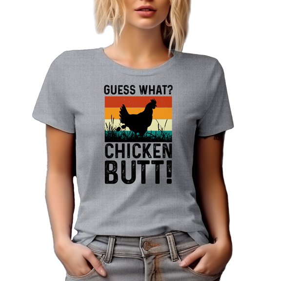 Retro Humorous Guess What, Chicken Butt Expression, Heather Grey T-Shirt, Medium