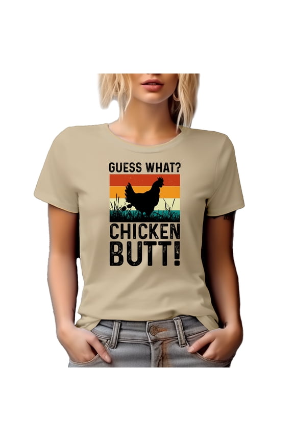 Retro Humorous Guess What, Chicken Butt Expression, Tan T-Shirt, 3XL