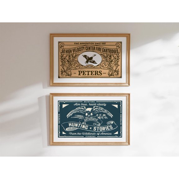 Retro Hunting Art for Hunter Outdoorsy Wall Decor Home Office Nature Hunting Set 2 Unframed Paper Print 8x12