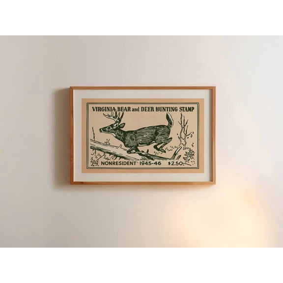 Retro Hunting Stamp Bear Deer Outdoors Cabin Poster, Eye Catching Nature Inspired Theme For Home, Bedroom And Office Decor