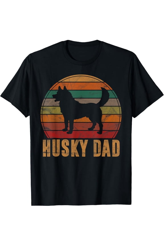 Retro Husky Dad Gift Dog Owner Pet Siberian Huskies Father T-Shirt men and women can wear,black,white,creative gift