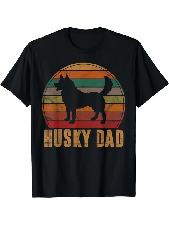 Retro Husky Dad Gift Dog Owner Pet Siberian Huskies Father Unisex T-Shirt
