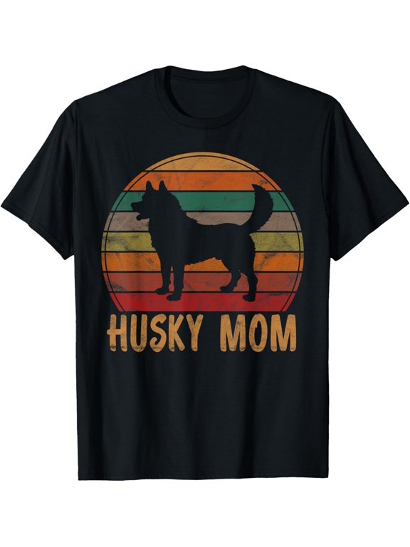 Retro Husky Mom Gift Dog Mother Pet Siberian Huskies Mama T-Shirt men and women can wear,black,white,creative gift