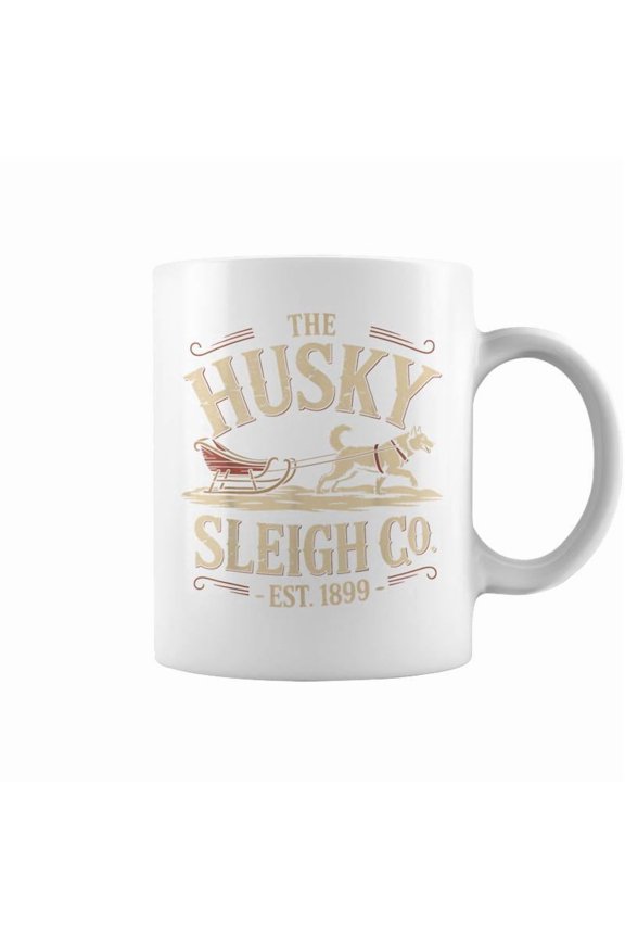 Retro Husky Sleigh Co Dog Christmas Coffee Mugs
