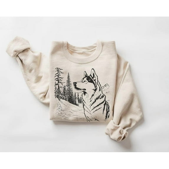 Retro Husky Sweatshirt, Vintage Style Wildlife Crewneck Sweater, Outdoor Adventure Apparel, Dog Lover 495 Tshirt All Size S-5XL