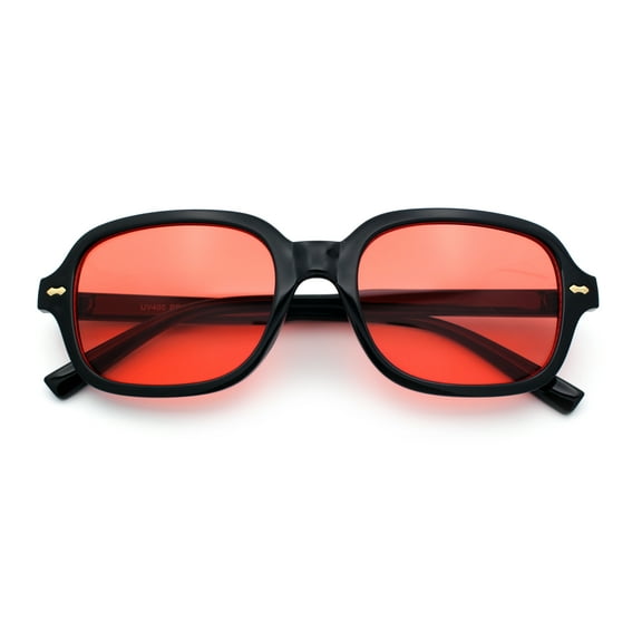 Retro Hustler Oval Rectangular Plastic Mid Horn Rim Vintage Vibe Sunglasses Black - Red