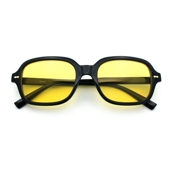 Retro Hustler Oval Rectangular Plastic Mid Horn Rim Vintage Vibe Sunglasses Black -Yellow