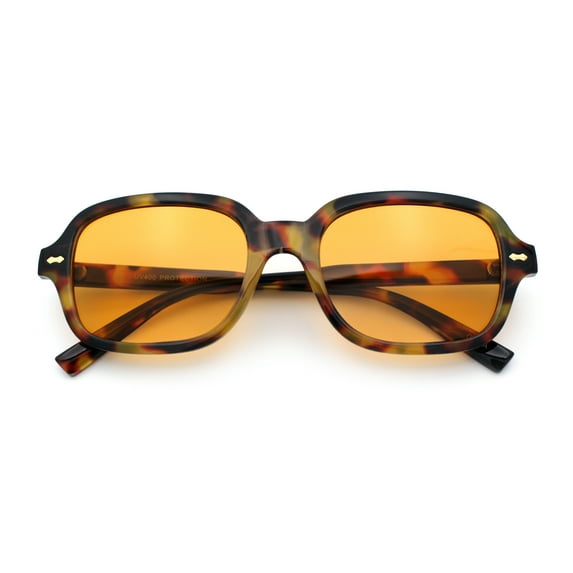 Retro Hustler Oval Rectangular Plastic Mid Horn Rim Vintage Vibe Sunglasses Tortoise - Orange