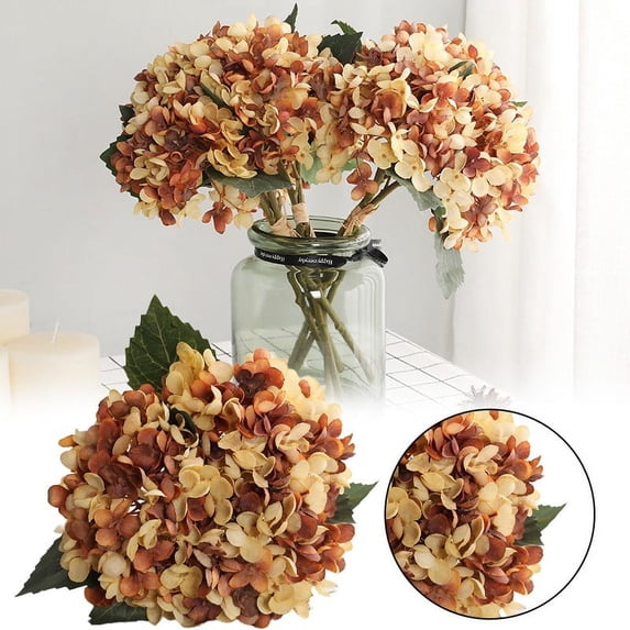 Retro Hydrangea Brown Fake Flowers, 1 Bouquet Of * Retro Hydrangea Fake Flowers Small(Plastic, One Size)