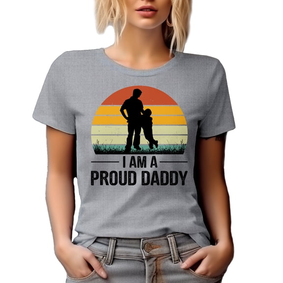 Retro I Am a Proud Daddy feat. Father & Son, Father's Day or Dad's Birthday, Heather Grey T-Shirt, Medium