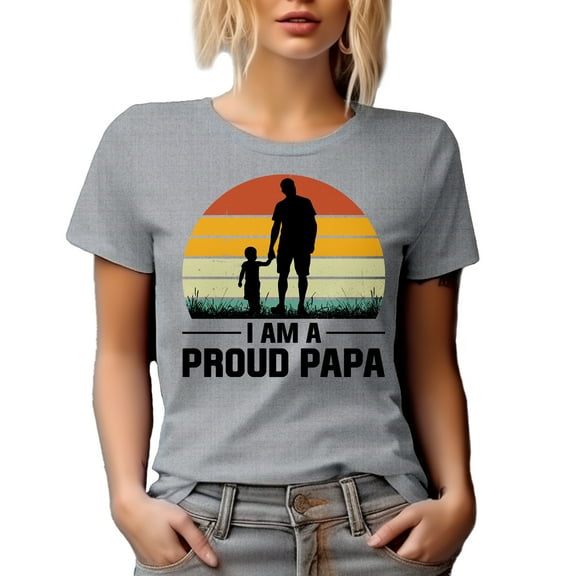 Retro I Am a Proud Papa feat. Father & Son, Father's Day or Dad's Birthday, Heather Grey T-Shirt, XL