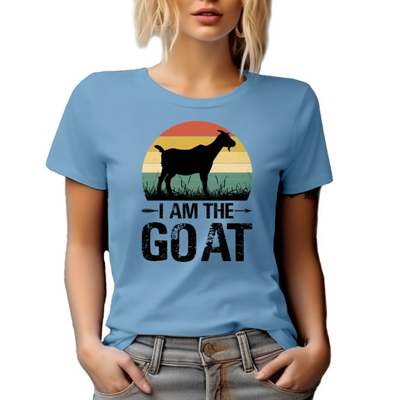 Retro I Am the Goat, Confident Person Themed, Baby Blue T-Shirt, Large