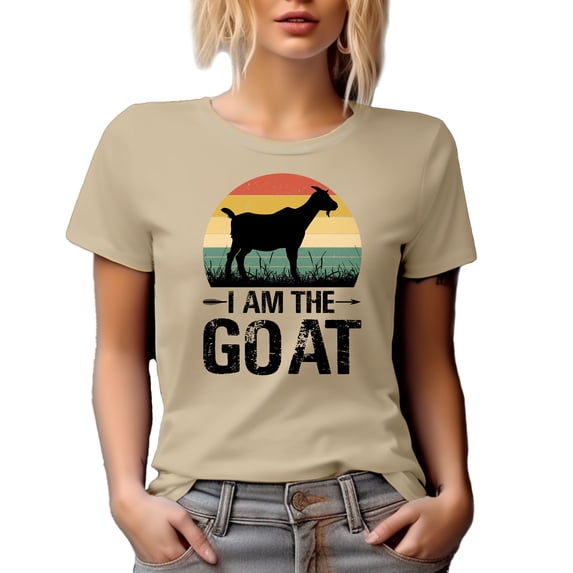 Retro I Am the Goat, Confident Person Themed, Tan T-Shirt, Small