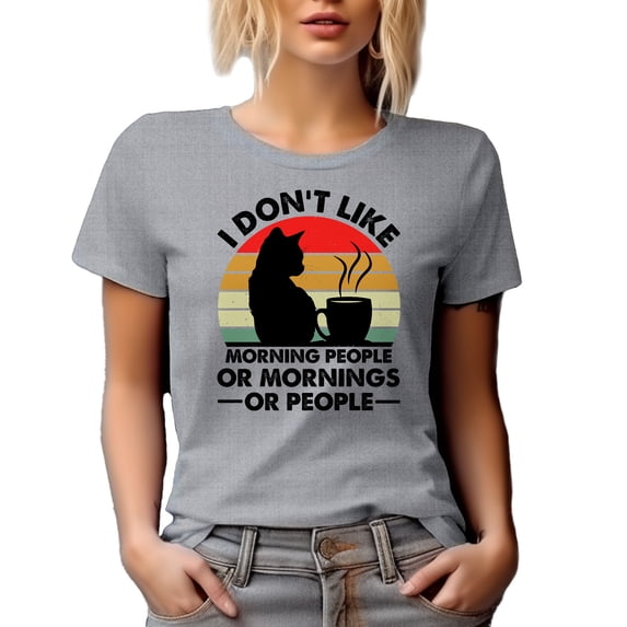Retro I Don't Like Morning People or Mornings or People, Funny Night Person, Heather Grey T-Shirt, XL