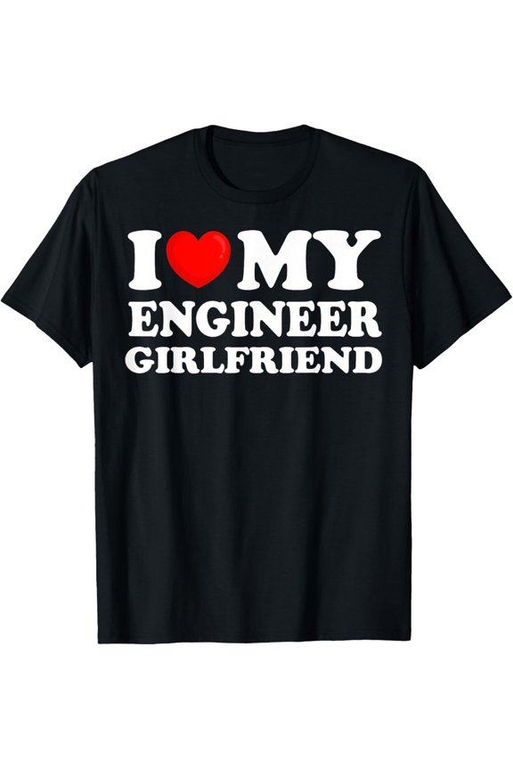 Retro I Heart My Engineer Partner T-Shirt Funny Relationship Gift for Men Black Cotton Tee Graphic Apparel