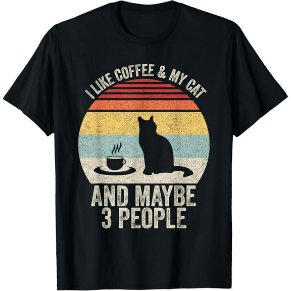 Retro I Like Coffee & My Cat And Maybe 3 People Coffee Cat T-ShirtMen and women, White Black T-shirt, size: Extra large S-1770XL