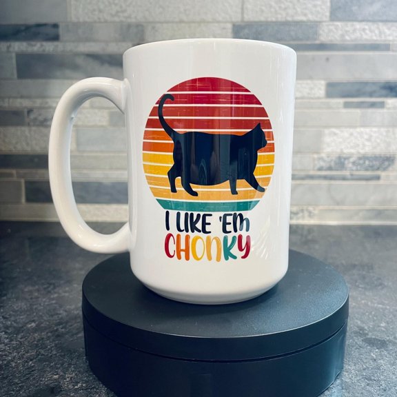 Retro 'I Like Em Chonky' Cat Mug: Funny Coffee Mug