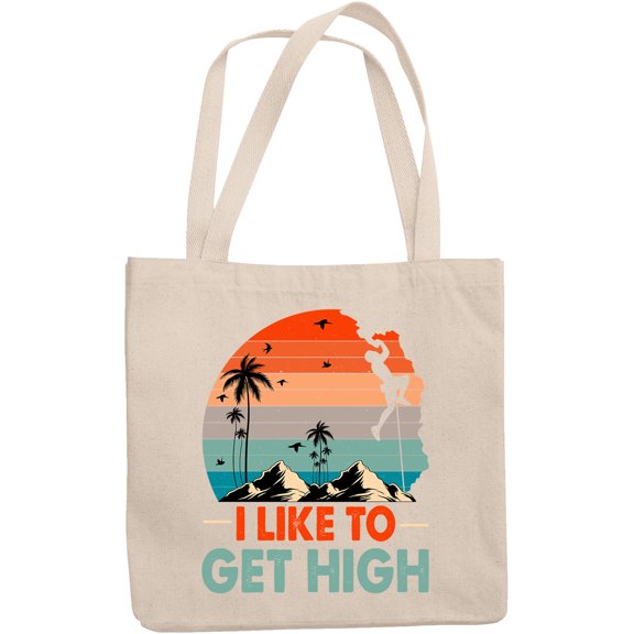 Retro I Like to Get High, Rock Climbing Enthusiast or Mountain Climber, 12oz Canvas Tote Bag