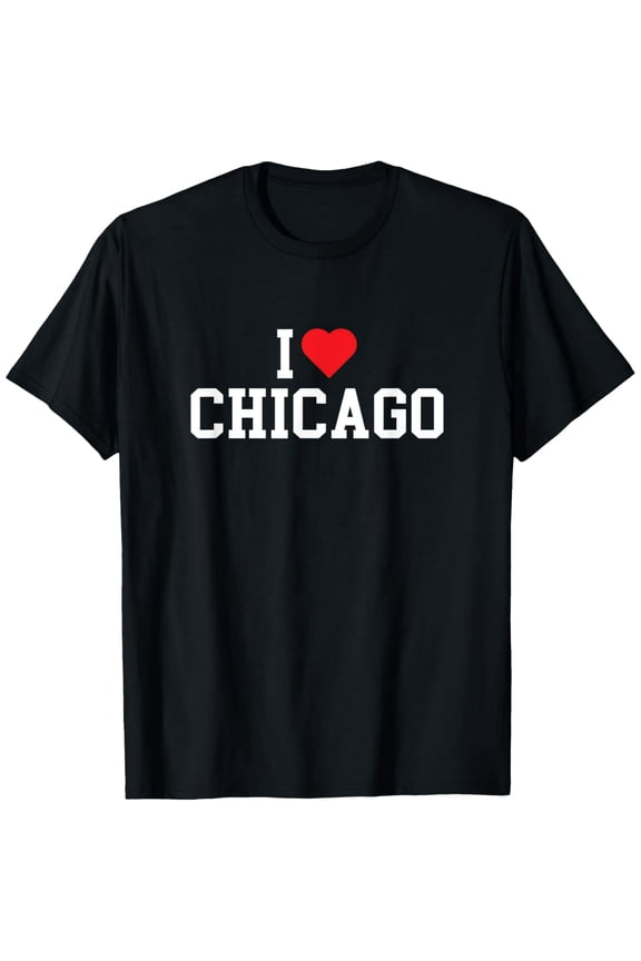 Retro I Love Chicago Heart T-Shirt Classic Souvenir Travel Gift for Men and Women Adult Short Sleeve Tee Black