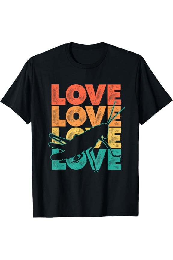 Retro I Love Grasshopper Theme Idea For Insect Lovers T-Shirt men and women can wear, black, white, gifts