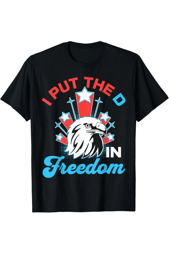 Retro I Put the D in Freedom Funny 4th of July Tee Unisex T-Shirt, for men & women, up to size 5XL